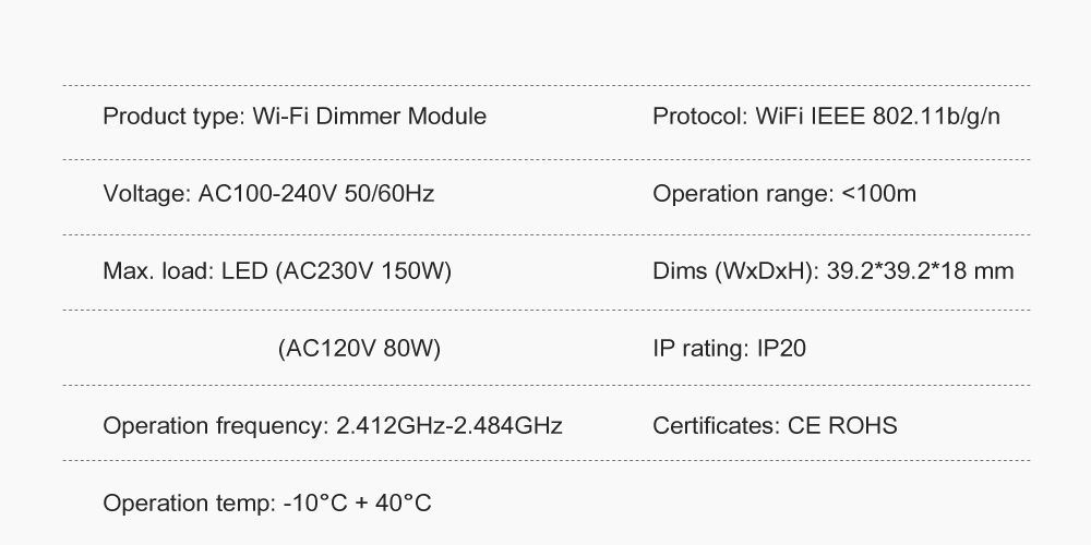 Nutikas Wi-Fi lülitusmoodul TRIAC dimmeriga, 1 gang, 230Vac, 3A, TUYA / Smart Life N-DMS01 6976037360698