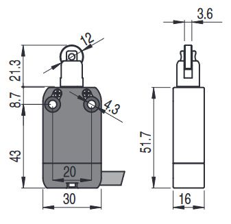 Modulaarne eeljuhtmega lüliti rullkolviga NF B110BB-DN2, Pizzato NF-B110BB-DN2 8018851149221