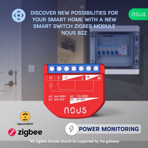 Nous B2Z ZigBee Smart Switch Module 1 channel, with Power Meter NOUS-B2Z