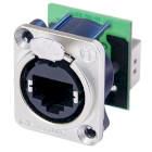 RJ45 feedthrough receptacle, D-shape metal flange with the latch lock, mounting screws included NTR-NE8FDP 7613187004919