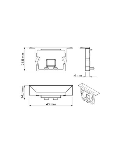 Заглушка для светодиодного профиля FOBOS, серая, без отверстия, с винтами OP2-EC-FOBOS-G-WOH 5908293402981