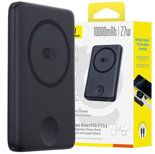 LiPo PowerBank 10000mAh 27W traadita QI + iWatch, magnetiga Magsafe must EnerFill FR11 BASEUS P1008210G123-00 6932172692667