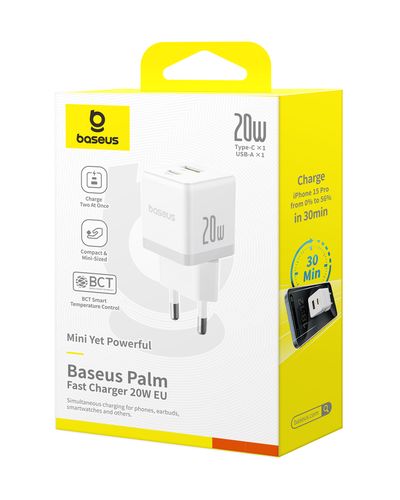 Настенное быстрое зарядное устройство Palm 20W USB + USB-C QC3.0 PD3.0, белый P10111608213-00 6932172672744
