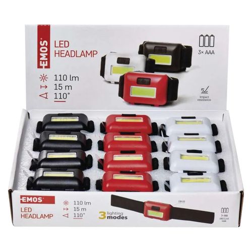 COB LED pealamp, 110 lm, 3× AAA, 12 tk, , näidiskarp, EMOS P3538 8592920080344