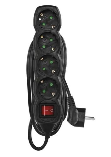 Удлинитель SCHUKO с выключателем - 4 розетки, 3,0 м, черный, 1,5 мм² PC1423R 8592920107430