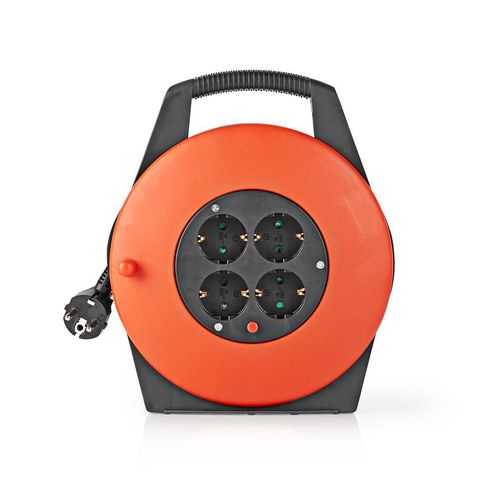 Cable Reel | Plug with earth contact | 10.0 m | 3200 W | 16 A | Kind of grounding: Side Contacts | 230 V AC 50/60 Hz | Socket angle: 90 ° | H05VV-F 3G1.5mm² | Fuse: Yes | Black / Orange PECCR10 5412810284306