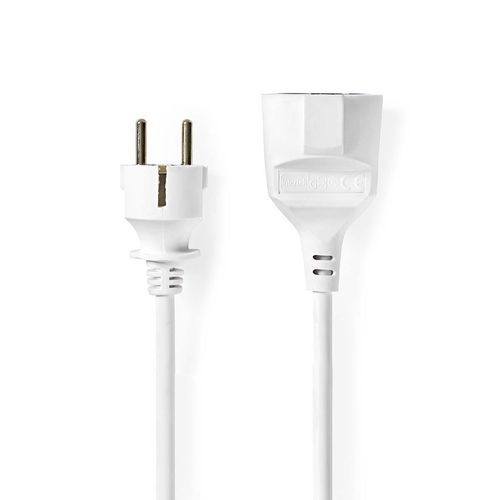 Extension Cable French M - French F | Type F (CEE 7/7) | Plug With Earth Contact | 3.0 m | 3680 W | 250 V - 50/60 Hz | Kind of grounding: Side Contacts | Socket angle: 90 ° | H05VV-F 3G1.5 | Device power ouput connection(s): 1 | White PEXC1103FWT 5412810291861