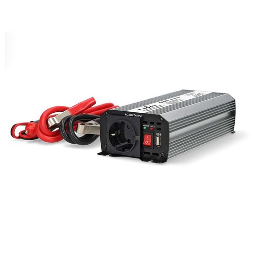 Power Inverter Modified Sine Wave | Input voltage: 12 V DC | Device power output connection(s): Type F (CEE 7/3) / USB-A | 230 V AC 50 Hz | 600 W | Peak power output: 1200 W | Battery Clamps + Cigarette Lighter | Silver PIM60012FGY 5412810449125