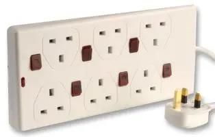 EXTENSION LEAD, 6 GANG, INDIV-SW, 2M 2806S