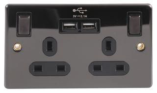 SWITCHED SOCKET, BLK NICKEL, 2GANG, 13A BN2213U