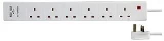 EXTENSION 6 GANG 2 USB, WHITE 3M PEL00122