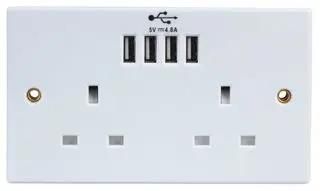2-GANG UNSWITCHED SOCKET, 4 X USB, 4.8A 2248U