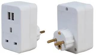 TRAVEL ADAPTOR UK TO EURO WITH TWIN USB PEL01269