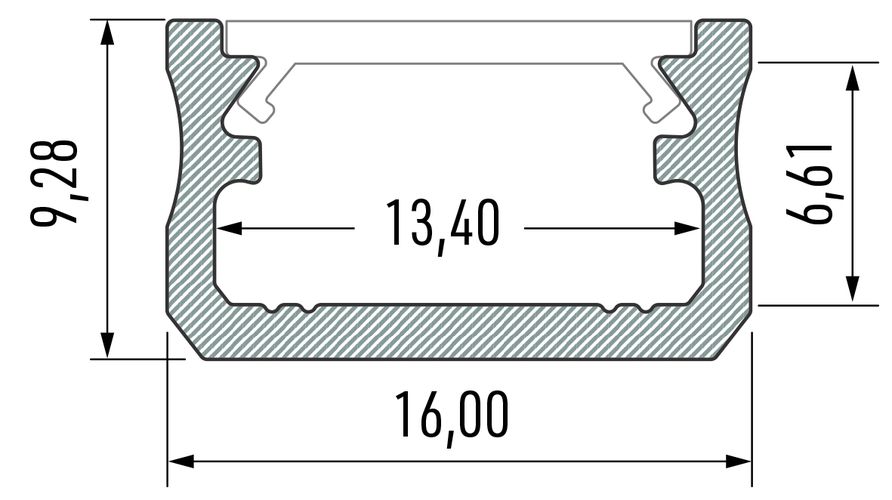 LED-profiil, alumiinium, anodeerimata, tüüp A, 3 meetrit, Lumines PROF-A-3Mr