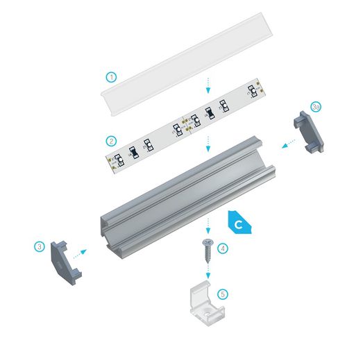 LED profiil LUMINES tüüp C must anodeeritud 3m, 10 0032 30 PROF-C-3Mb 5901854775982