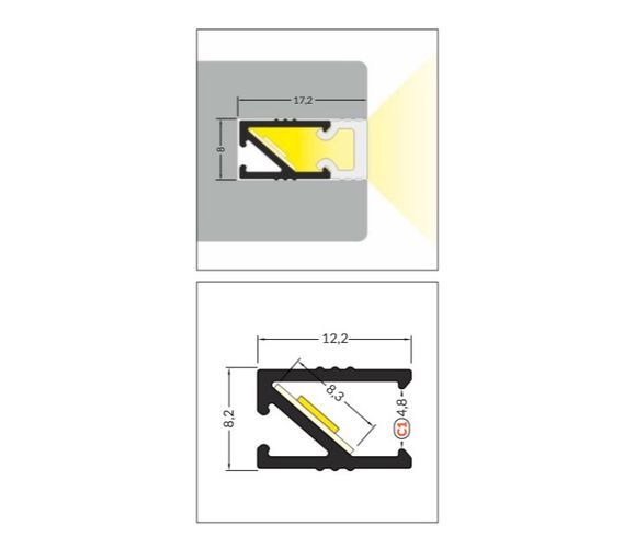 LED profiil HI8, küljele süvistatud, 1m, H8010020, TOPMET PROF-HI8-1Ms