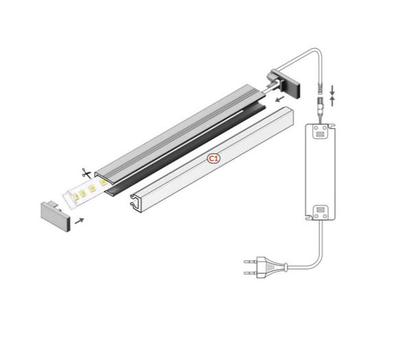 LED profiil HI8, küljele süvistatud, 1m, H8010020, TOPMET PROF-HI8-1Ms