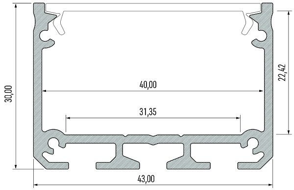 LED alumiinium profiil ILEDO, anodeeritud, 2m, 30x43, lai , 10-0114-20, LUMINES PROF-ILEDO-2Ms 5901854777672