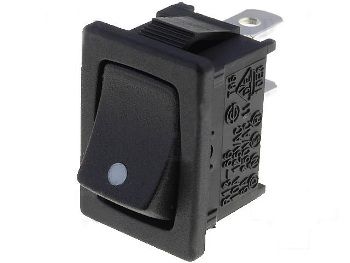 ROCKER выключатель; (ВКЛ)-ВЫКЛ, фиксированный, 2 контакта. 10A / 250Vac, 21x15мм SPST черный R13-66F-02
