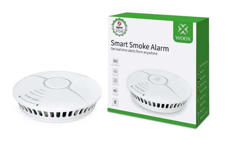 Smart ZigBee indoor wireless smoke alarm single unit with siren, 2 x AAA, white, WOOX R7049 8435606701273