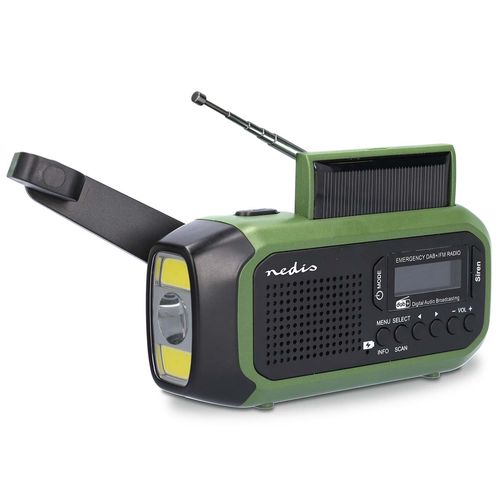 Emergency Radio | Portable Design | DAB+ / FM | Battery Powered / Hand Crank / Solar Powered / USB Powered | Alarm clock | Black / Green RDDBCR2000GN 5412810444175