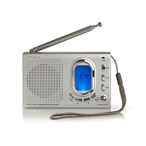 World Receiver Radio | Portable Design | AM / FM / SW | Battery Powered / Mains Powered | Digital | 1.5 W | Headphone output | Alarm clock | Sleep timer | Grey RDWR1000GY 5412810292196