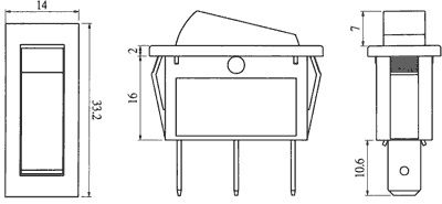Rocker switch; ON-OFF, fixed, 2pins. 10A/250Vac, 33.2x14mm SPST black RS13-91A-01