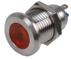 LED INDICATOR, 16MM FLAT RED 12V BR/ST RJS01-16I-170P-R-BS-12V-67J