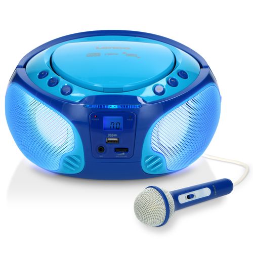 Portable FM Radio CD/MP3/USB Microphone & Light Effects Blue SCD-650BU 8711902035015