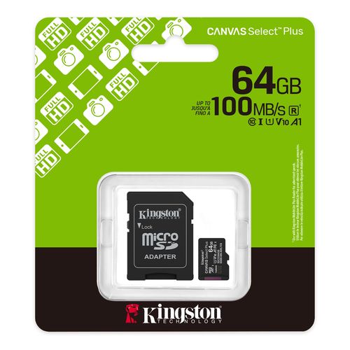 Memory Card micro SD 64GB Class 10 UHS-I U1 A1 V10 with SD Adapter, CANVAS Select Plus SDCS3/64GB 740617348408