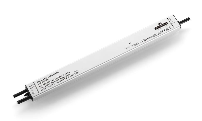 LED toiteplokk 24V 6.25A, PFC, PUSH dim, DALI2, IP67,slim, 379.6x37x21.4mm, SNAPPY SDL150-24VFP6
