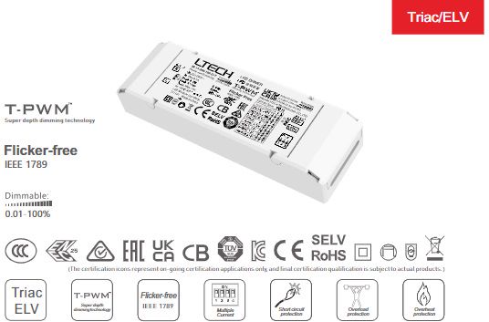 12W, LED draiver 100 - 400 mA, 9 - 42 V, TRIAC, PWM out, LTECH SE-12-100-400-G1T 6971379110215