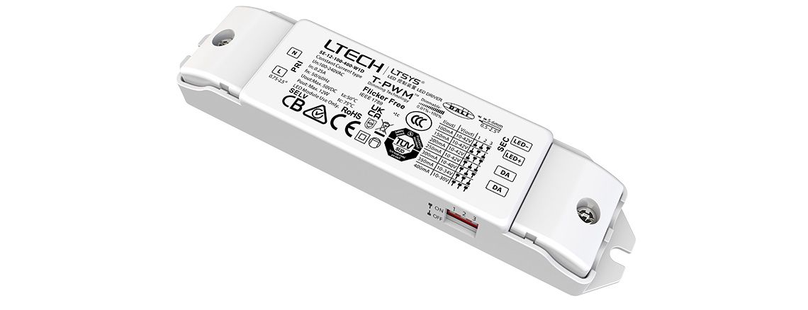 12W, LED draiver 100 - 400 mA, 9 - 42 V, DALI, PWM out, LTECH SE-12-100-400-W1D