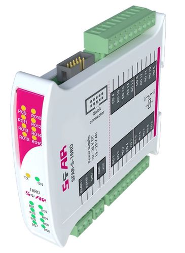 Industrial I/O module with Modbus RTU/ASCII communication - 16 Relay Outputs (max. 3 A @ 30 V DC, 3 A @ 230 V AC). Power supply 10-38 V DC; 10-28 V AC SFAR-S-16RO