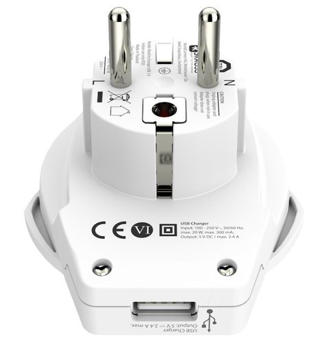 Travel adapter: World to Europe 250V 16A with USB 5V 2.4A SKROSS SKR/1500266 7640166323204