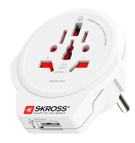 Travel adapter: World to Europe 250V 16A with USB 5V 2.4A SKROSS SKR/1500266 7640166323204