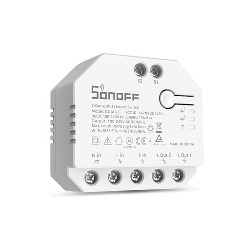 Smart 2 channel WiFi Switch Module, DUAL R3, 230V 2x1650W, with dimming, motor and energy measuring functions, SONOFF SONOFF-DUALR3 6920075775402