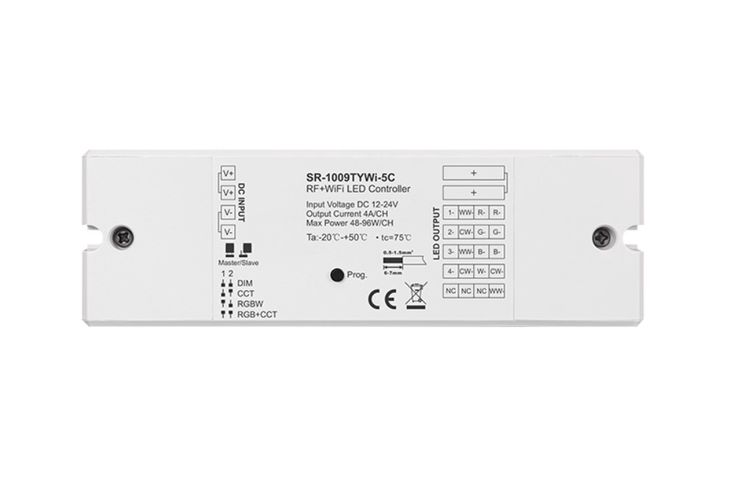 LED kontroller DIM / RGBW / CCT, TUYA Wi-Fi, + Perfect RF, 12-24V 5x4A, Sunricher SR-1009TYWI-5C