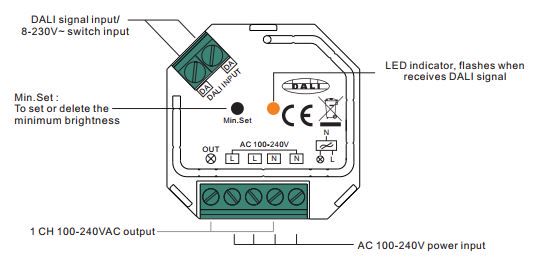 Valgustussüsteemi DALI kontroller, TIRAC + PUSH-DIM 230Vac, 400W, Sunricher SR-2303SAC-HP