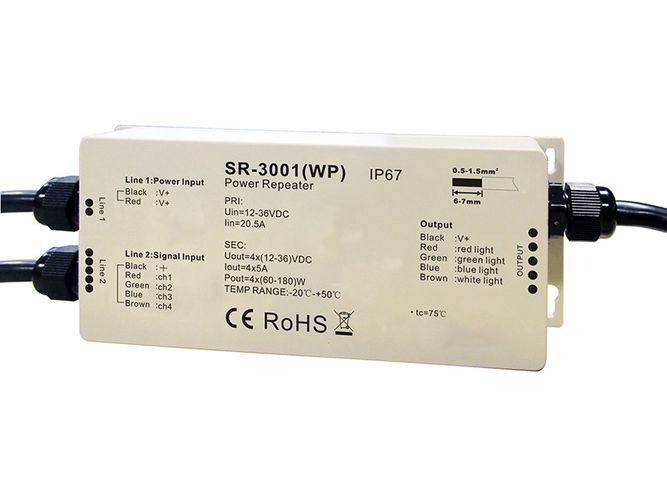 LED amplifier RGBW 5 x 5A, 12-36Vdc, hermetic IP67 SR-3001WP