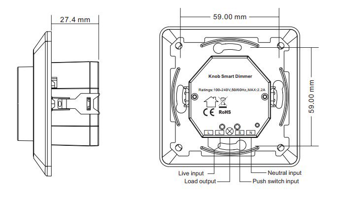 LED controller in-wall mount, rotary, TRIAC, SR-BUS RF + Bluetooth, Sunricher SR-SB2835RAC-S