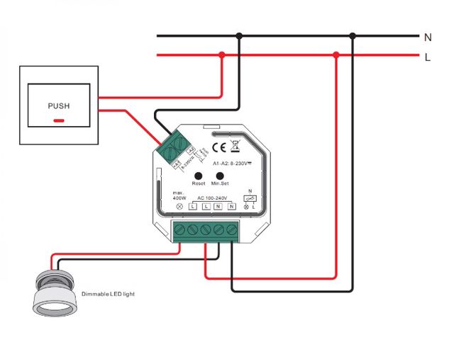 Valguskontroller ZigBee 100-240VAC, 400W, TRIAC, töötab koos Philips HUE, Sunricher-ga SR-ZG9101SAC-HP