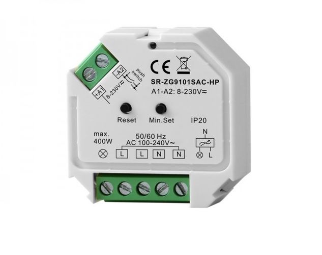 Valguskontroller ZigBee 100-240VAC, 400W, TRIAC, töötab koos Philips HUE, Sunricher-ga SR-ZG9101SAC-HP