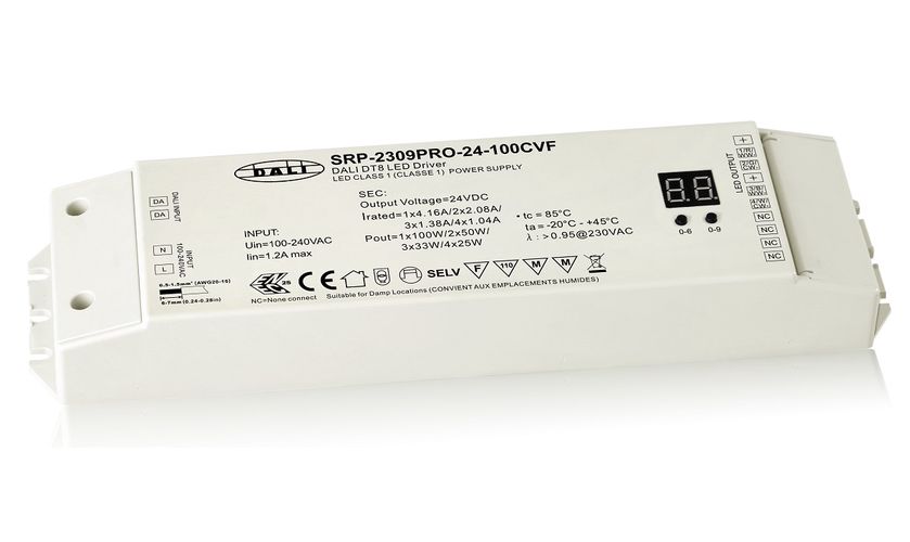 LED driver 24Vdc, 100W, DALI DT8 CCT/RGBW/XY, 4 channels, Sunricher SRP-2309PRO-24-100CV