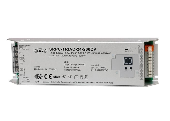 LED toiteplokk 220-240Vac - 24Vdc, 200W, TRIAC + DALI + Push-DIM + 1-10V, Sunricher SRPC-TRIAC-24-200CV