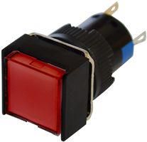 ILLUM. PUSH BUTTON, 16MM, LTCH, SQ, RED RJS-K16-381-RE-65J