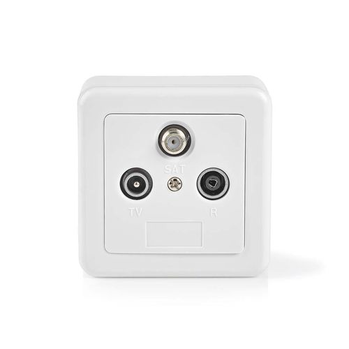 Antenna End Wall Box | 1x F-Connector Female / 1x IEC Connector Female / 1x IEC Connector Male | 75 Ohm | Return path | Silver / White SWBX100WT 5412810298334