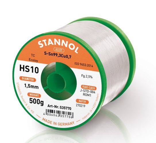 Solder wires Sn99Cu1 1.5mm 500g with flux Stannol S/535770 4006062357706