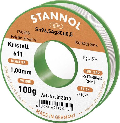 Jootetina Sn96.5Ag3Cu0.5 1.0mm 100g Stannol räbustiga S/813010 4006062130101