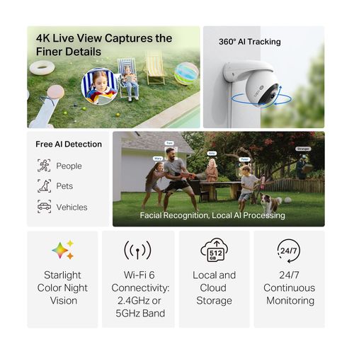 Wi-Fi lauko kamera PT, 4K 8MP, Starlight Color Night Vision, IP66, MicroSD iki 512GB TAPO-C560WS